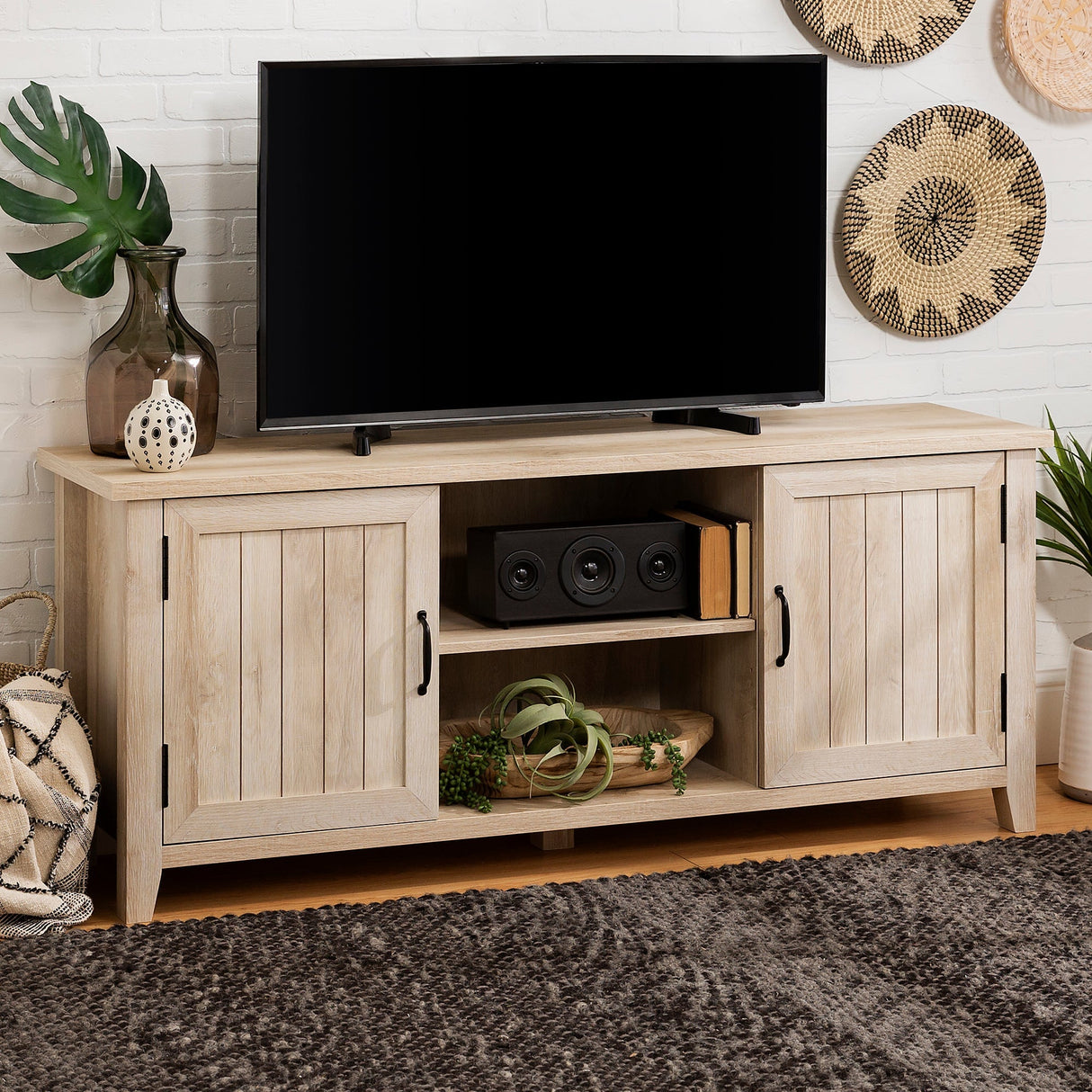 Farmhouse 58" Modern Grooved 2 Door TV Stand-Entertainment-Parc Decor
