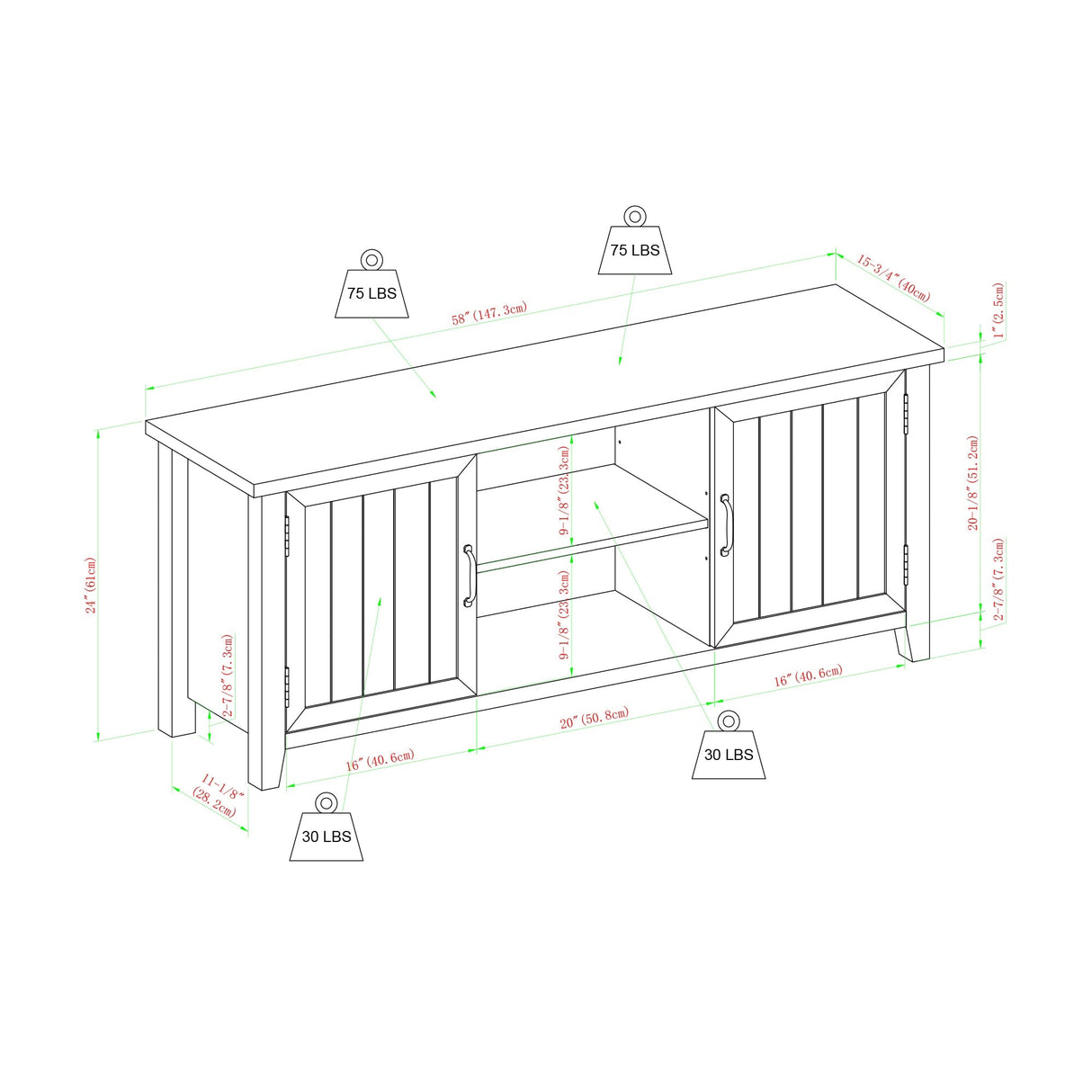 Farmhouse 58" Modern Grooved 2 Door TV Stand-Entertainment-Parc Decor