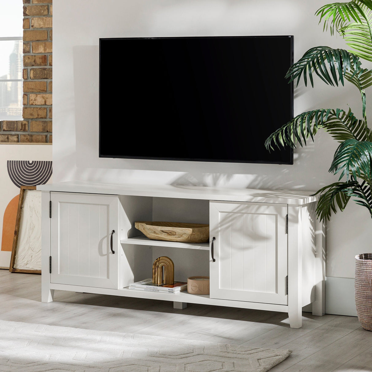 Farmhouse 58" Modern Grooved 2 Door TV Stand-Entertainment-Parc Decor