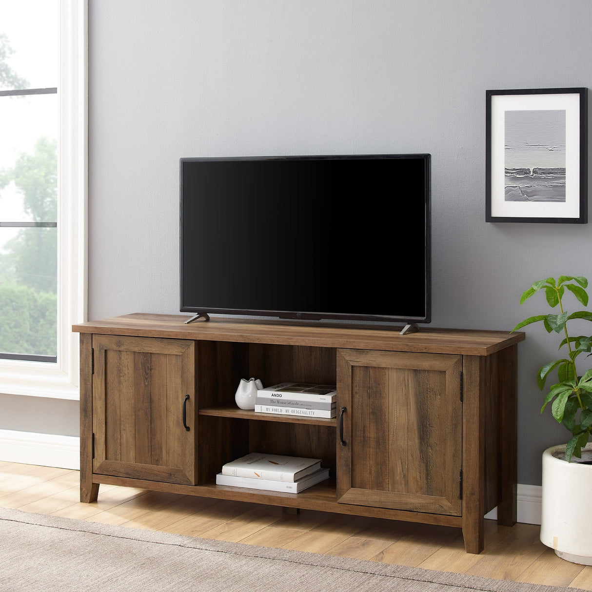Farmhouse 58" Modern Grooved 2 Door TV Stand-Entertainment-Parc Decor