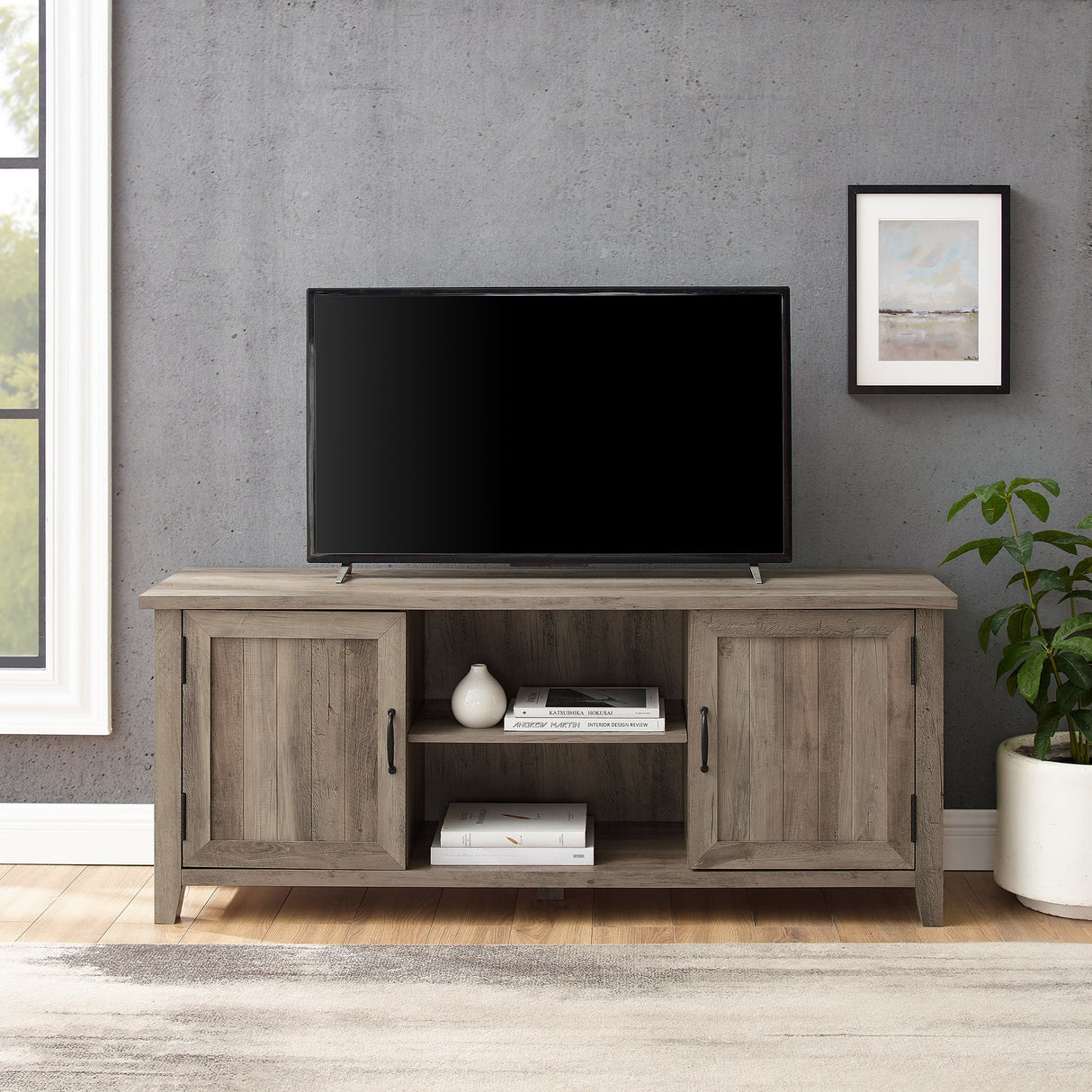 Farmhouse 58" Modern Grooved 2 Door TV Stand-Entertainment-Parc Decor
