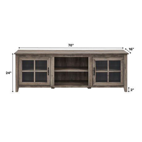 Farmhouse 70" Simple Window Pane 2 Door Wood TV Stand