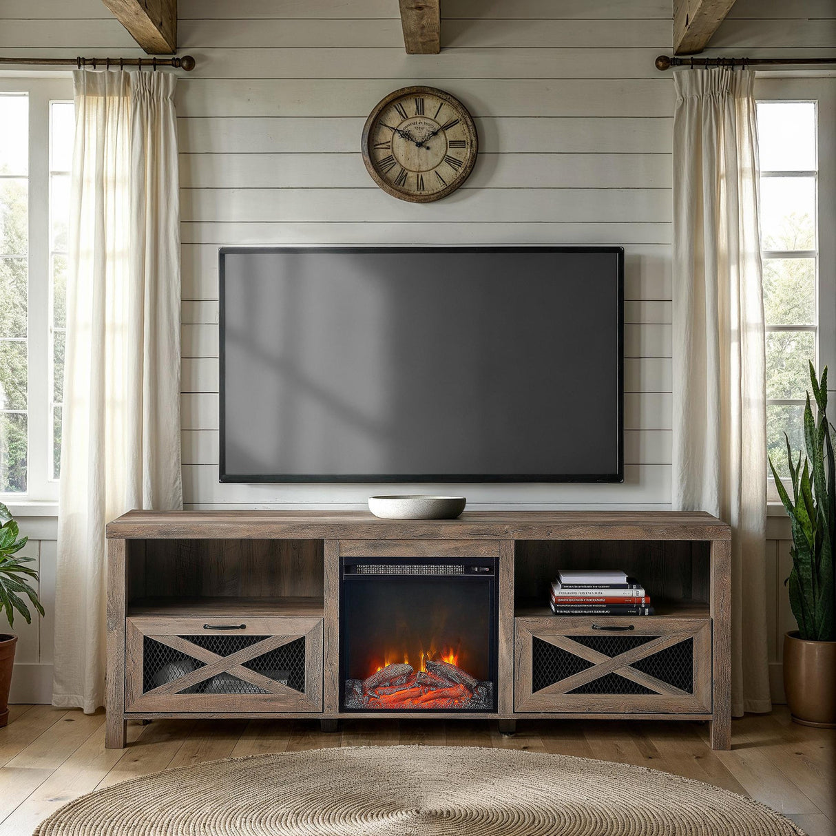 Farmhouse Abilene 70" Rustic Fireplace TV Stand-Fireplace-Parc Decor