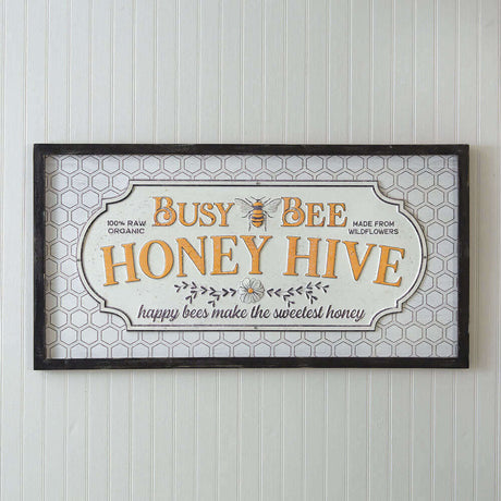 Farmhouse Busy Bee Honey Hive Plaque Wall Sign with Frame-Wall Decor-Parc Decor