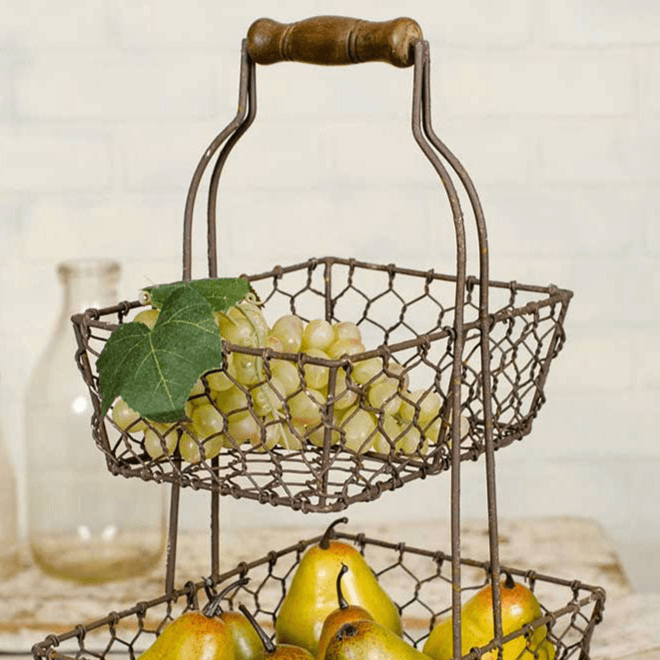 Farmhouse Chicken Wire Two-Tier Fruit Basket-Fruit Basket-Parc Decor