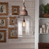 Farmhouse Glass Cloche Pendant Light with Rustic Wood Accent-pendant light-Parc Decor