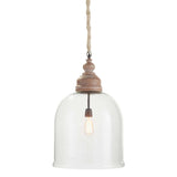 Farmhouse Glass Cloche Pendant Light with Rustic Wood Accent-pendant light-Parc Decor