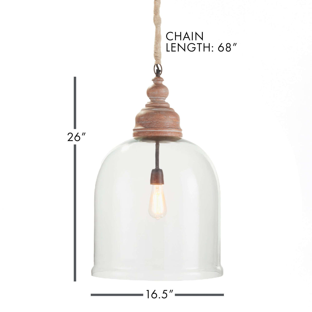 Farmhouse Glass Cloche Pendant Light with Rustic Wood Accent-pendant light-Parc Decor