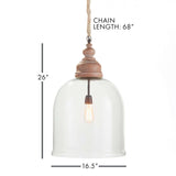 Farmhouse Glass Cloche Pendant Light with Rustic Wood Accent-pendant light-Parc Decor