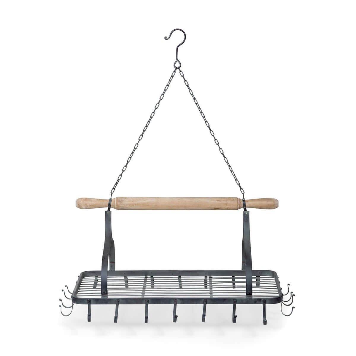 Farmhouse Hanging Pot Rack with Rolling Pin and Hooks-Pot Rack-Parc Decor