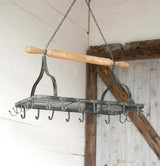 Farmhouse Hanging Pot Rack with Rolling Pin and Hooks-Pot Rack-Parc Decor