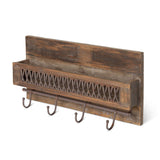 Farmhouse Wall Shelf with Hooks and Metal Lattice Accent-Wall Shelves & Ledges-Parc Decor