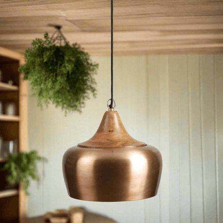Farmhouse Wood and Satin Brass Pendant Light-pendant light-Parc Decor