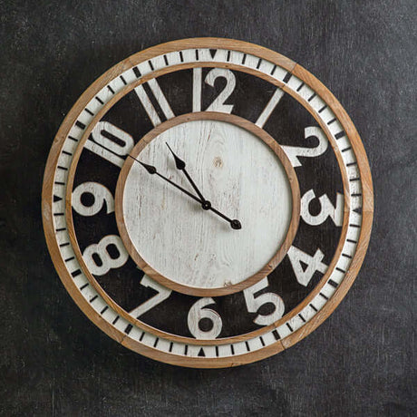 Farmhouse Wooden Wall Clock with Large Vintage Numbers-Clocks-Parc Decor