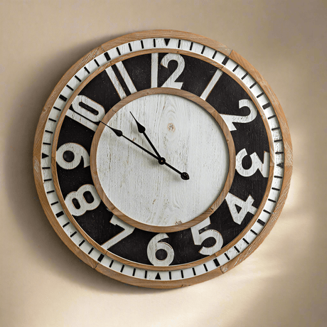 Farmhouse Wooden Wall Clock with Large Vintage Numbers-Clocks-Parc Decor