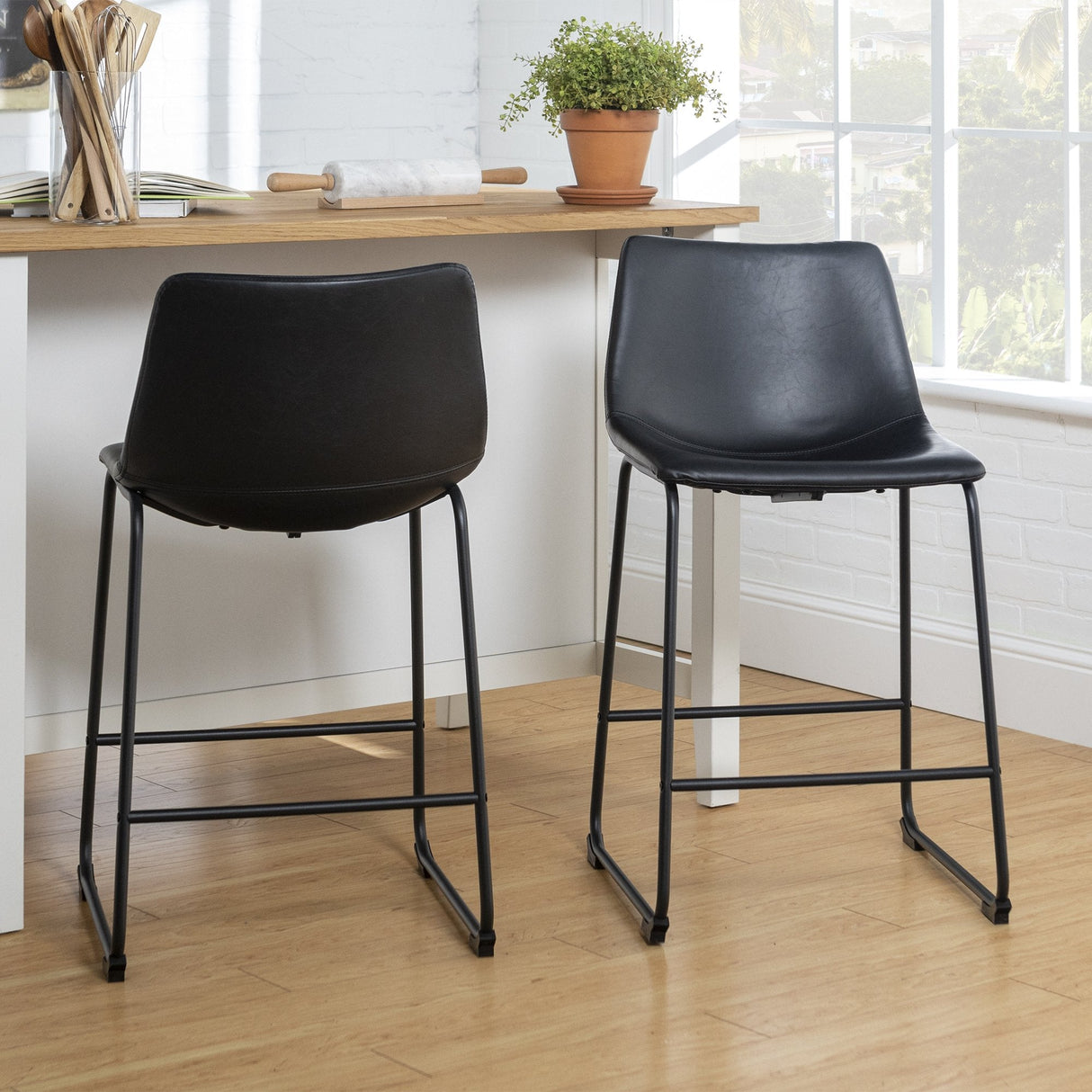 Faux Leather Counter Stools Set of 2-Dining / Kitchen-Parc Decor