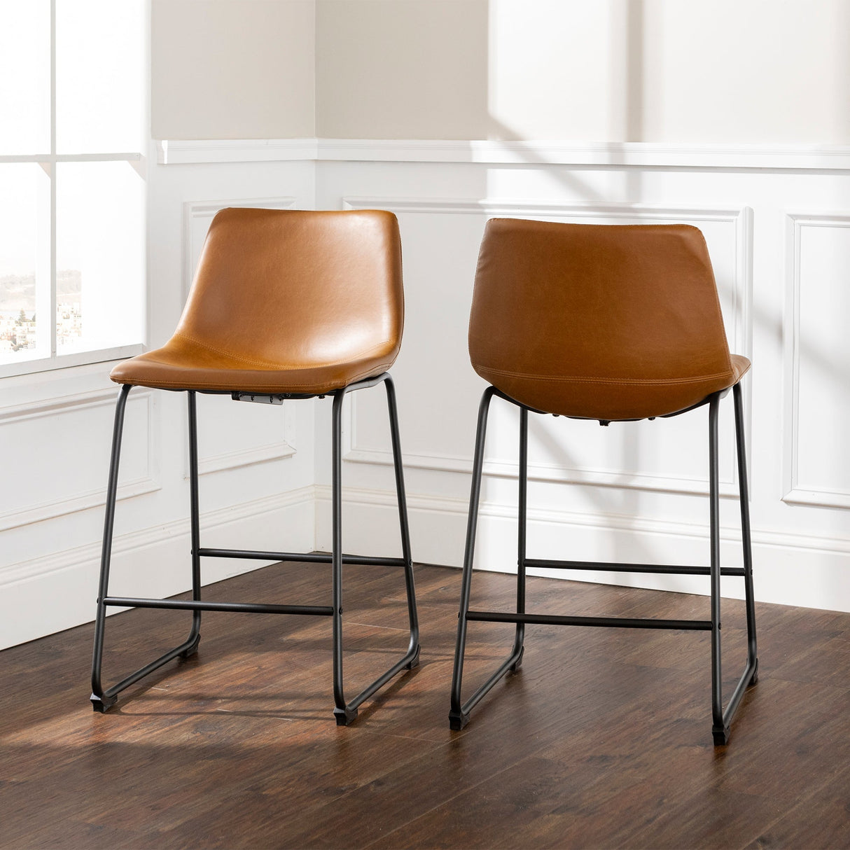 Faux Leather Counter Stools Set of 2-Dining / Kitchen-Parc Decor