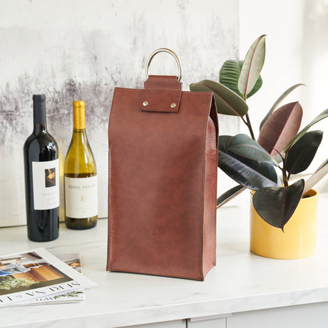 Faux Leather Double-Bottle Wine Tote-product_type::fabric_bags-Parc Decor