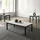 Findlay 3-Piece 47.5 in. Rectangle Faux Marble Top Coffee Table Set with Solid Wood Legs