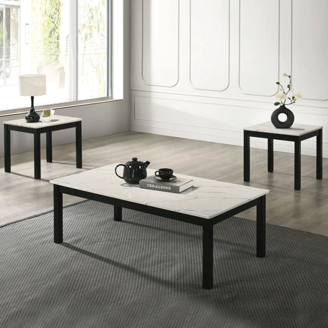 Findlay 3-Piece 47.5 in. Rectangle Faux Marble Top Coffee Table Set with Solid Wood Legs