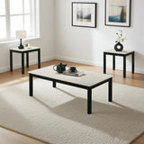 Findlay 3-Piece 47.5 in. Rectangle Faux Marble Top Coffee Table Set with Solid Wood Legs