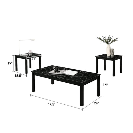 Findlay 3-Piece 47.5 in. Rectangle Faux Marble Top Coffee Table Set with Solid Wood Legs