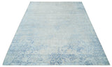 Fine 10x13 Ivory and blue Modern Abstract Hand Knotted Blended Wool and Art silk Area Rug