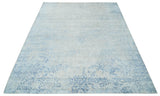 Fine 10x13 Ivory and blue Modern Abstract Hand Knotted Blended Wool and Art silk Area Rug-Area Rug-Parc Decor