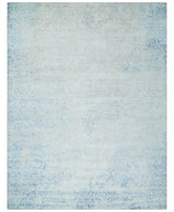 Fine 10x13 Ivory and blue Modern Abstract Hand Knotted Blended Wool and Art silk Area Rug-Area Rug-Parc Decor