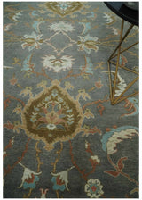 Fine 9x12 Traditional Gray and Brown Antique Style Hand knotted Traditional Wool Area Rug | AC47912