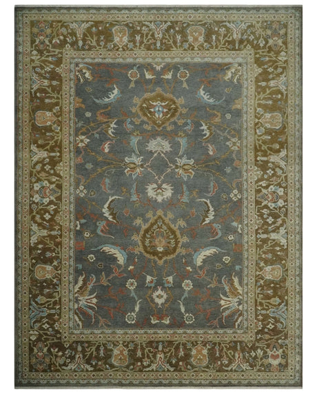 Fine 9x12 Traditional Gray and Brown Antique Style Hand knotted Traditional Wool Area Rug | AC47912