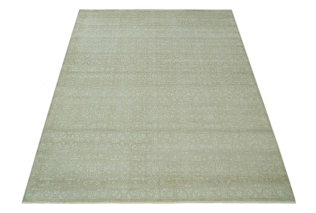 Fine Antique Design Ivory and light Olive Traditional Hand Knotted 8x10 wool area Rug