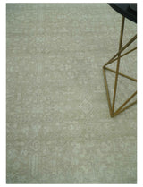 Fine Antique Design Ivory and light Olive Traditional Hand Knotted 8x10 wool area Rug