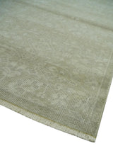 Fine Antique Design Ivory and light Olive Traditional Hand Knotted 8x10 wool area Rug