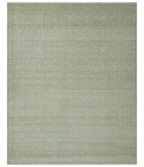 Fine Antique Design Ivory and light Olive Traditional Hand Knotted 8x10 wool area Rug