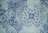 Fine Antique Design Silver, Light Teal and Blue transitional Hand Knotted 8x10 wool and Art Silk area Rug