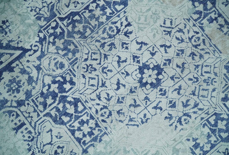 Fine Antique Design Silver, Light Teal and Blue transitional Hand Knotted 8x10 wool and Art Silk area Rug
