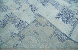 Fine Antique Design Silver, Light Teal and Blue transitional Hand Knotted 8x10 wool and Art Silk area Rug-Area Rug-Parc Decor