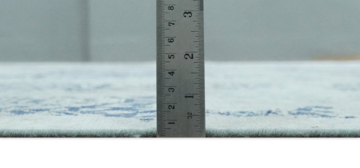 Fine Antique Design Silver, Light Teal and Blue transitional Hand Knotted 8x10 wool and Art Silk area Rug-Area Rug-Parc Decor