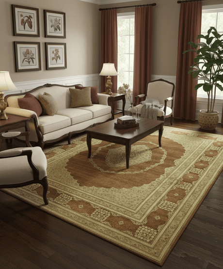 Fine Antique Knotted Traditional Tabriz Brown And Beige Wool Area Rug