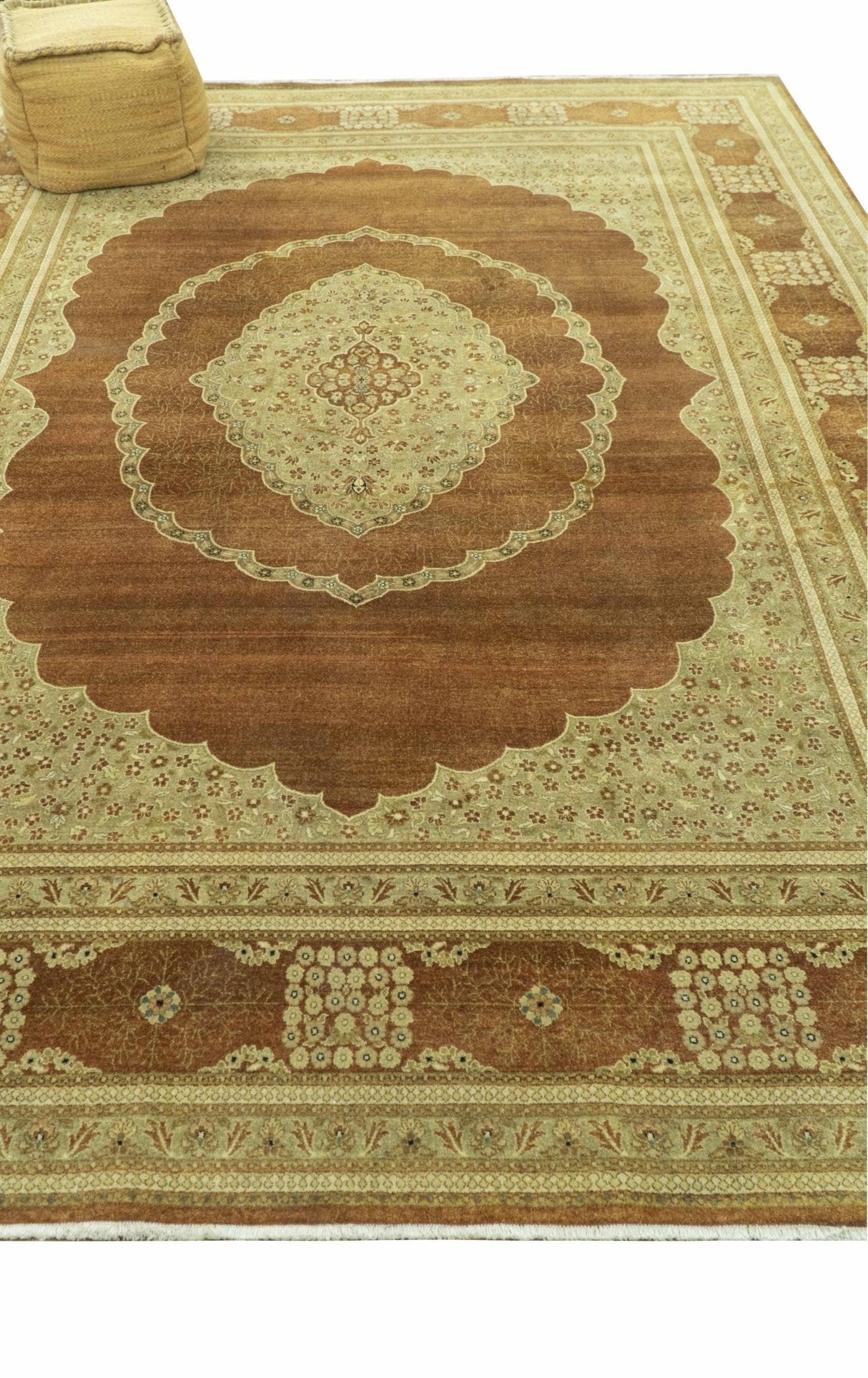 Fine Antique Knotted Traditional Tabriz Brown And Beige Wool Area Rug