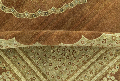 Fine Antique Knotted Traditional Tabriz Brown And Beige Wool Area Rug