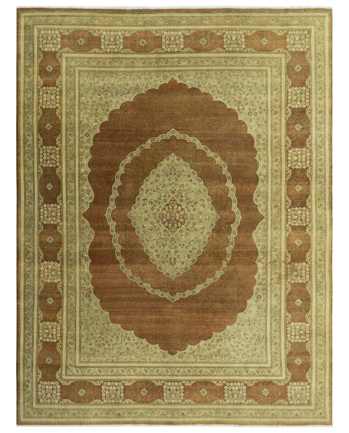 Fine Antique Knotted Traditional Tabriz Brown And Beige Wool Area Rug