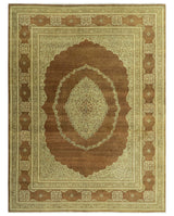 Fine Antique Knotted Traditional Tabriz Brown And Beige Wool Area Rug