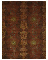 Fine Antique Style Brown, Rust and Green Traditional Ikat design Hand knotted wool Area Rug