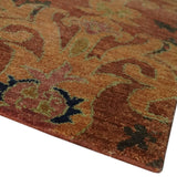 Fine Antique Style Brown, Rust and Green Traditional Ikat design Hand knotted wool Area Rug