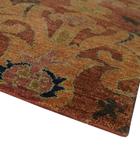 Fine Antique Style Brown, Rust and Green Traditional Ikat design Hand knotted wool Area Rug