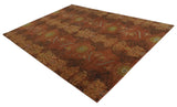 Fine Antique Style Brown, Rust and Green Traditional Ikat design Hand knotted wool Area Rug