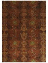 Fine Antique Style Brown, Rust and Green Traditional Ikat design Hand knotted wool Area Rug