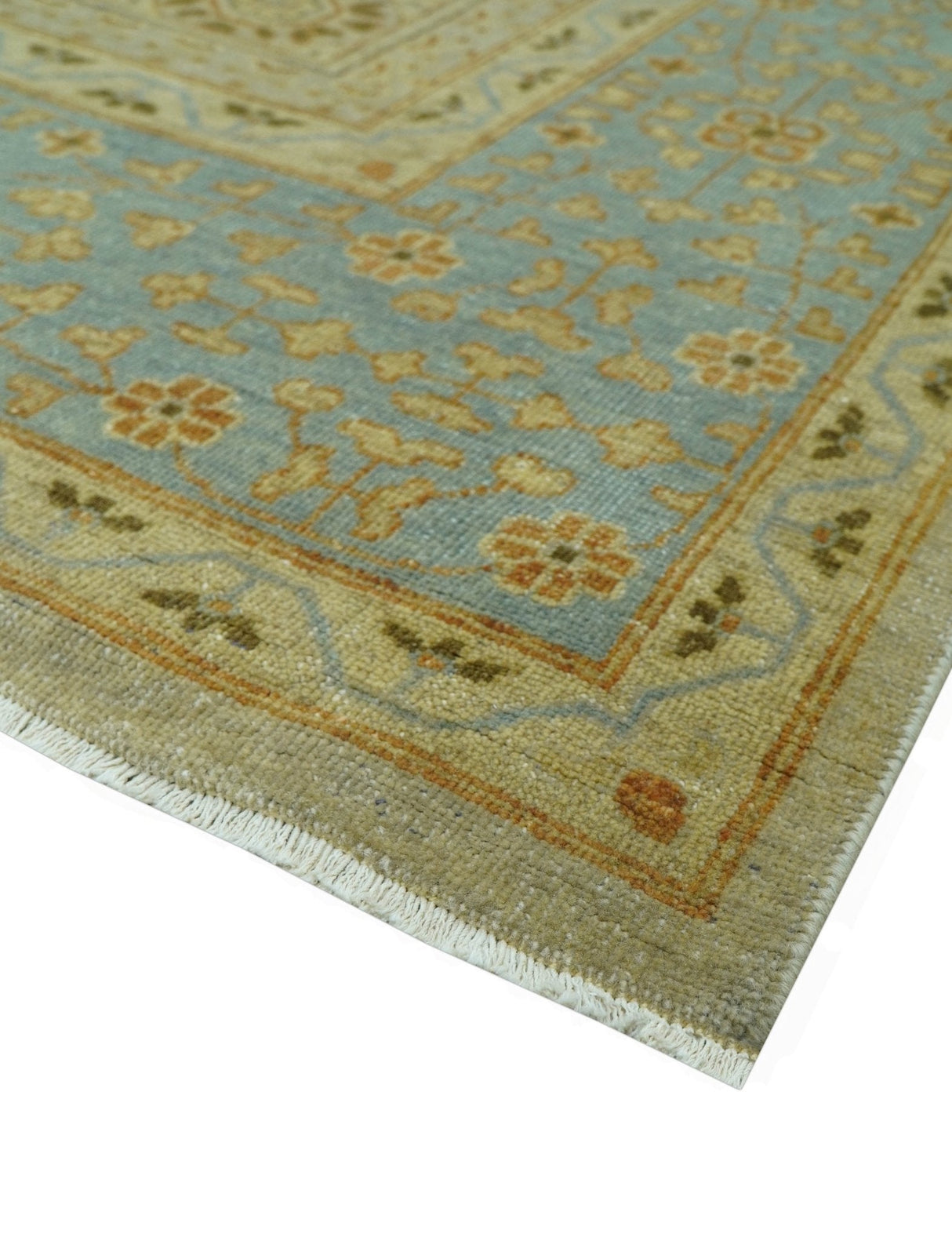 Fine Blue And Beige Traditional Mamluk Design Hand Knotted 8x10 Wool Area Rug